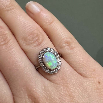 Antique 1.40ct Opal and Diamond Cluster Ring