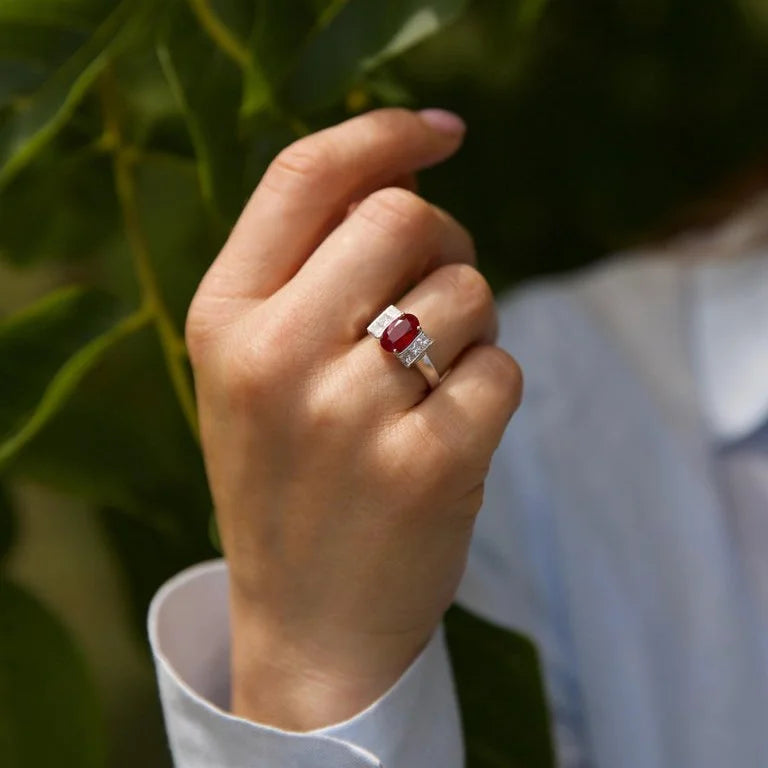 2.15ct Natural Burma Ruby and Princess Diamond Engagement Ring