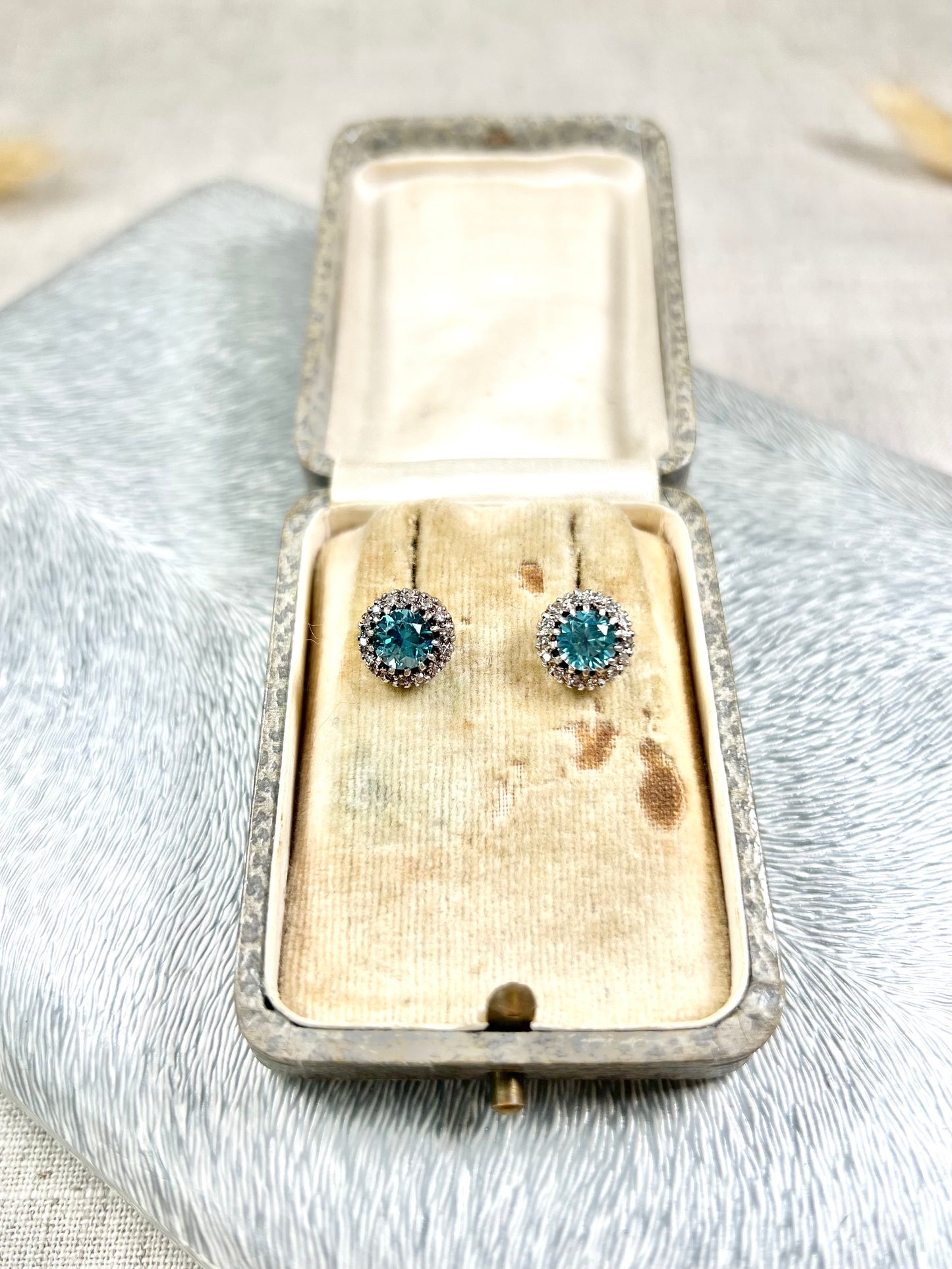 Antique 18 Carat White Gold, 1920's Faceted Zircon And Diamond Cluster Stud Earrings