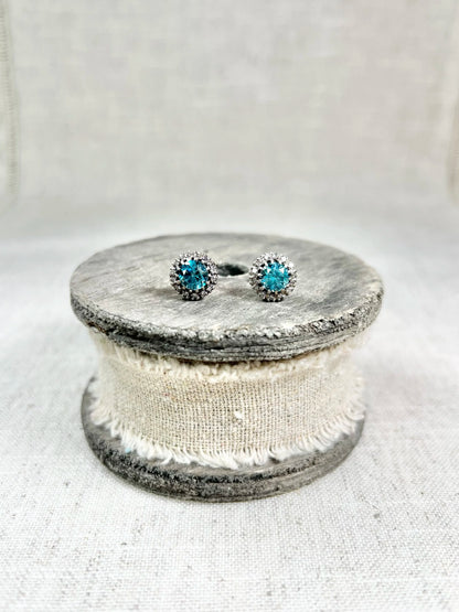 Antique 18 Carat White Gold, 1920's Faceted Zircon And Diamond Cluster Stud Earrings