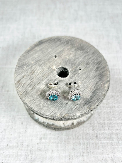 Antique 18 Carat White Gold, 1920's Faceted Zircon And Diamond Cluster Stud Earrings