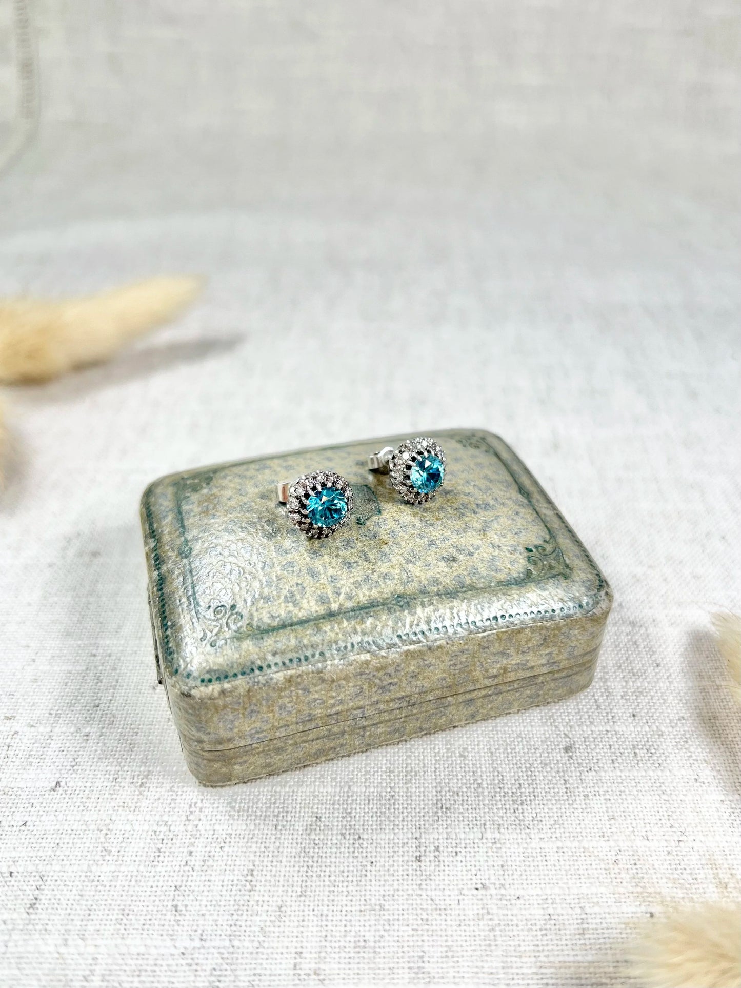 Antique 18 Carat White Gold, 1920's Faceted Zircon And Diamond Cluster Stud Earrings