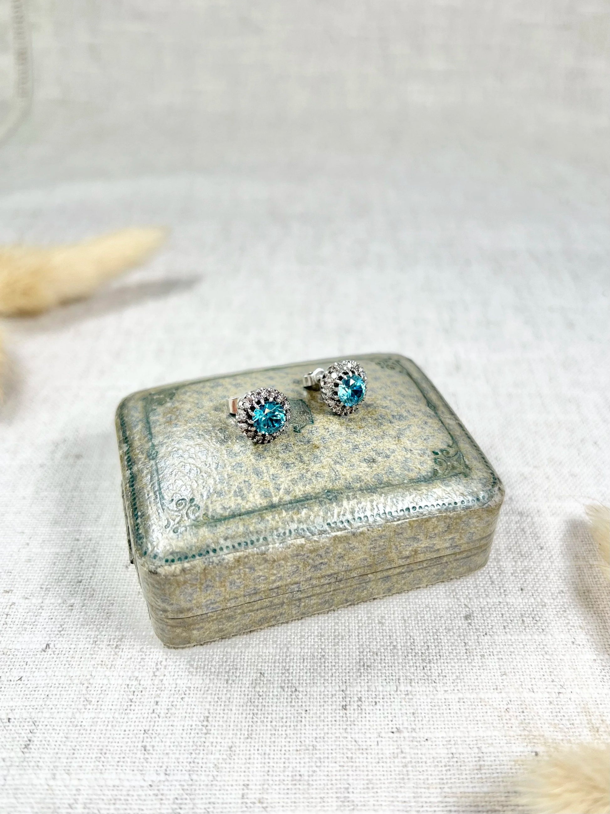 Antique 18 Carat White Gold, 1920's Faceted Zircon And Diamond Cluster Stud Earrings