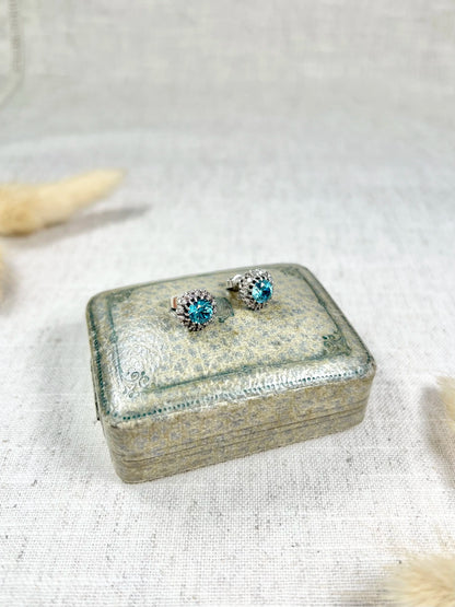 Antique 18 Carat White Gold, 1920's Faceted Zircon And Diamond Cluster Stud Earrings