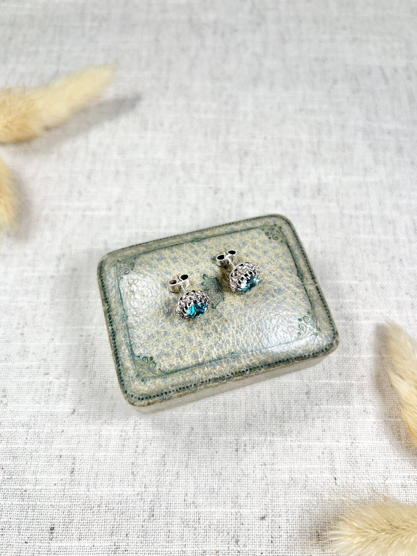Antique 18 Carat White Gold, 1920's Faceted Zircon And Diamond Cluster Stud Earrings