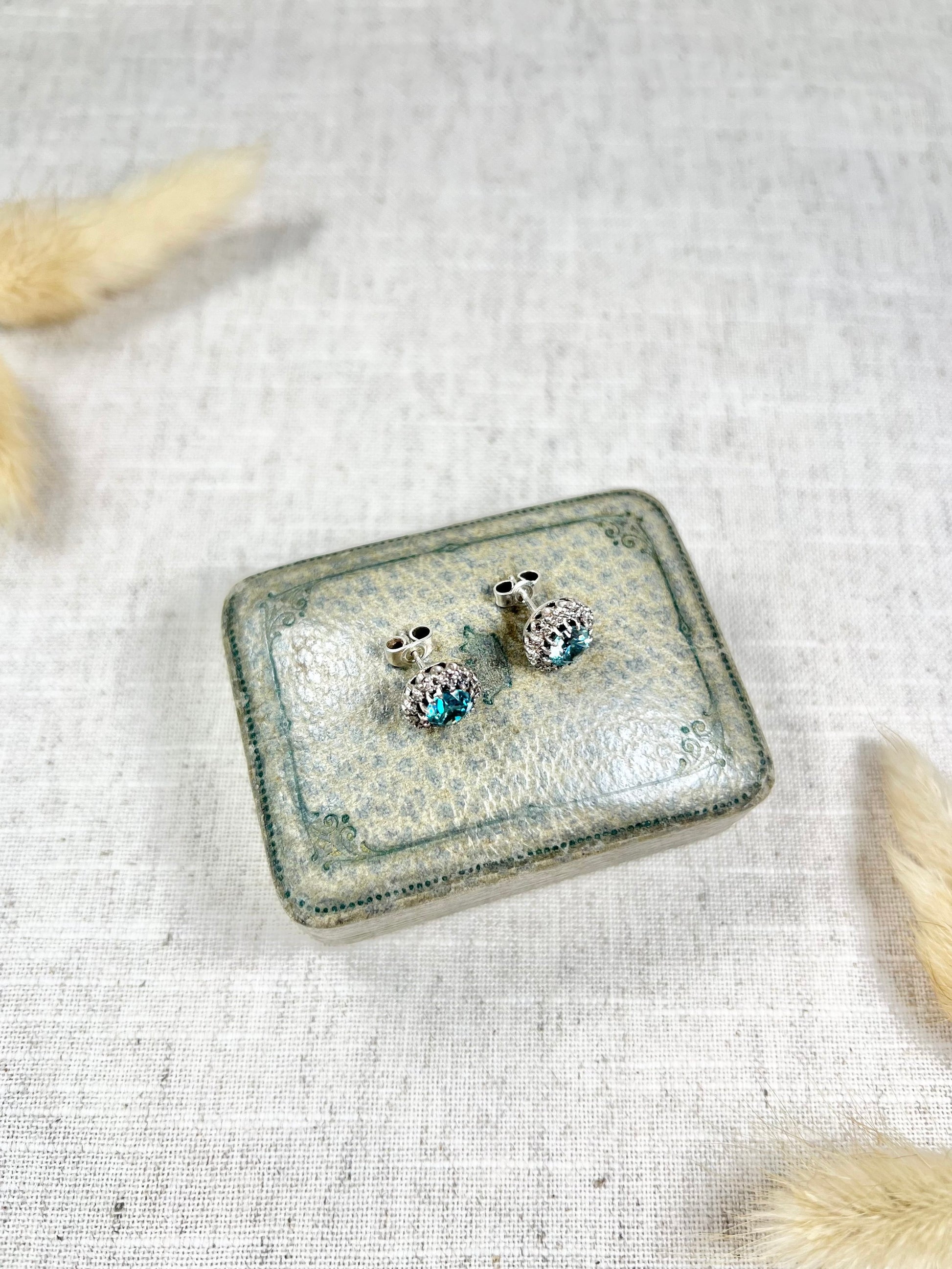 Antique 18 Carat White Gold, 1920's Faceted Zircon And Diamond Cluster Stud Earrings