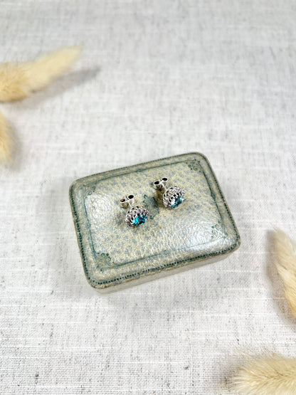 Antique 18 Carat White Gold, 1920's Faceted Zircon And Diamond Cluster Stud Earrings