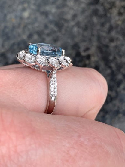 Brazillian 5.39ct Aquamarine and Diamond Cluster Ring in 18ct White Gold