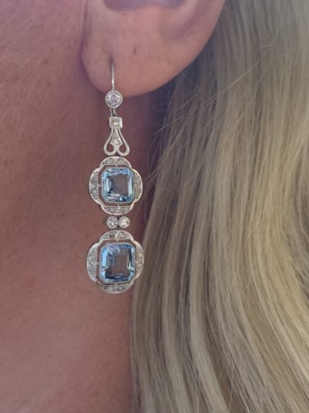 Art Deco earrings aquamarine and diamond | Jewellery Discovery London
