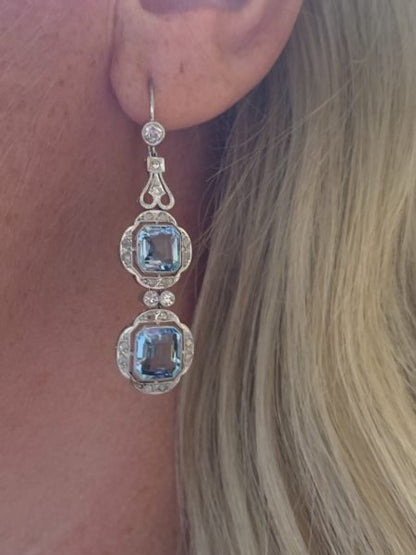 Art Deco earrings aquamarine and diamond | Jewellery Discovery London