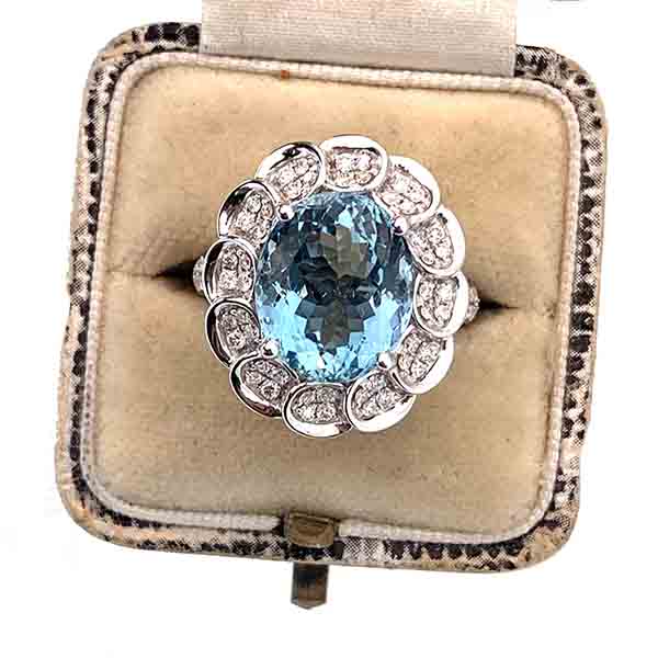 David Jerome 5 carat aquamarine and diamond cluster ring