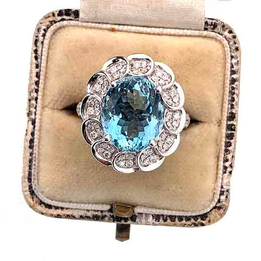 David Jerome 5 carat aquamarine and diamond cluster ring