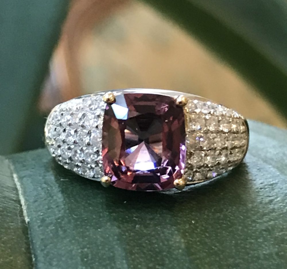 Purple Spinel and diamond dress ring, 18ct White Gold