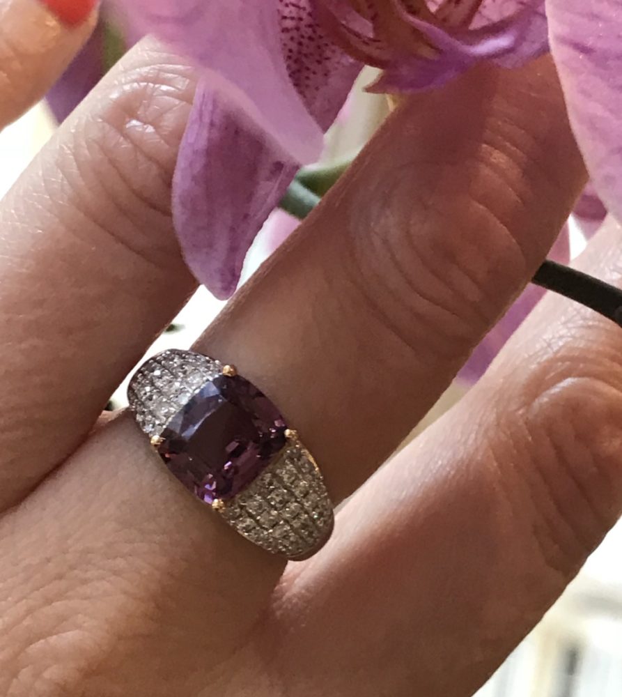 Purple Spinel and diamond dress ring, 18ct White Gold