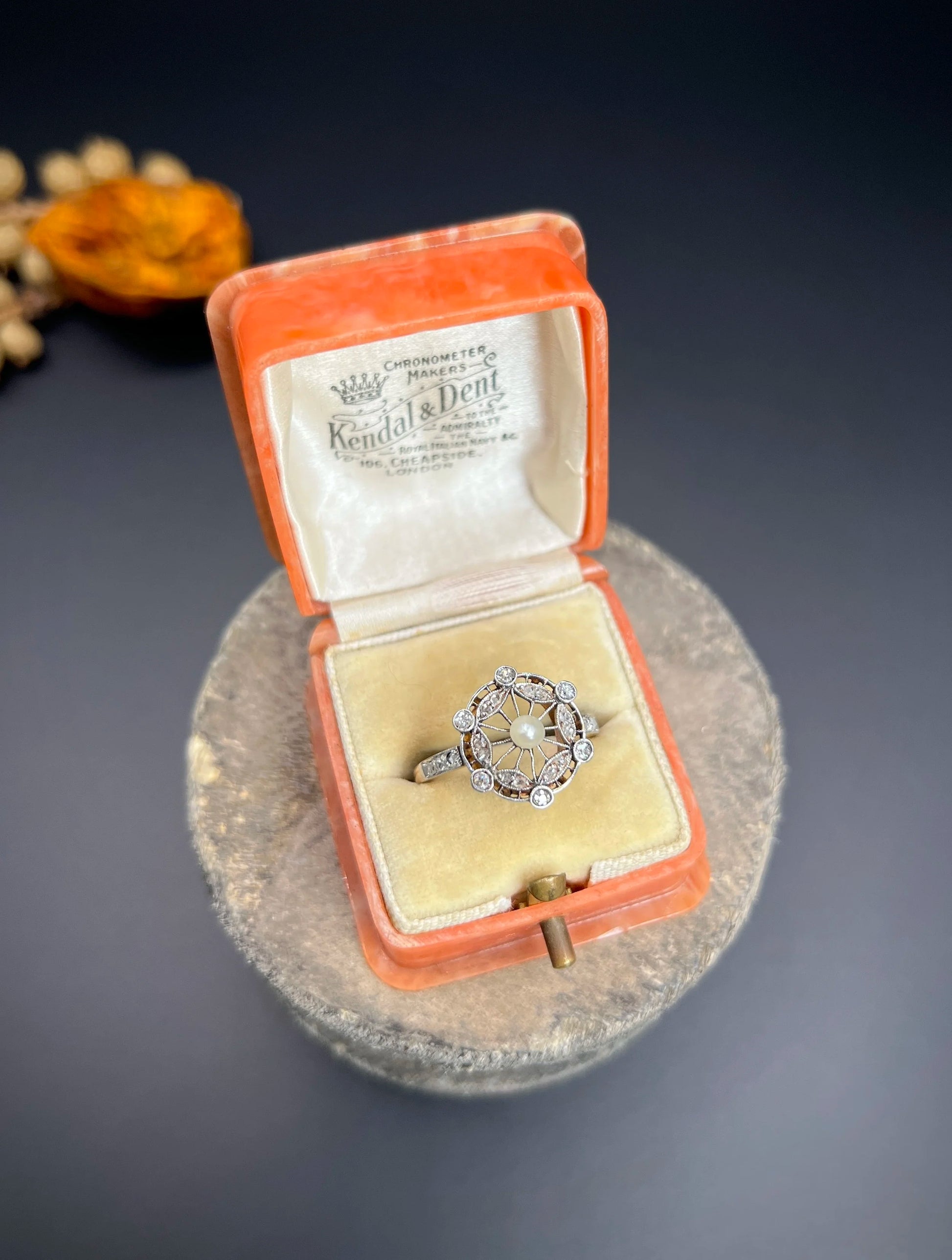 Antique 18 Carat Rose Gold And Platinum, Edwardian Diamond And Pearl Fancy Cluster Ring