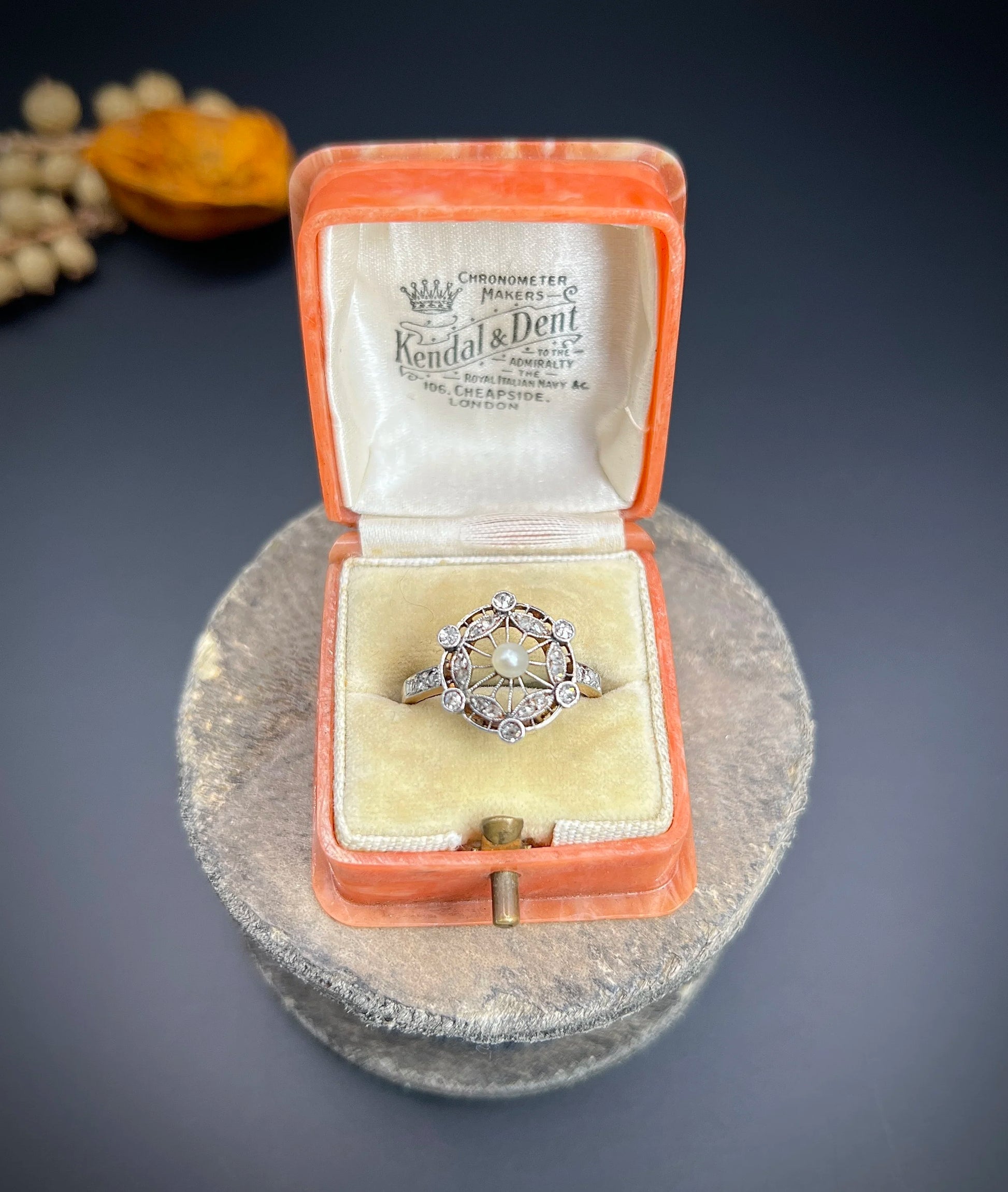 Antique 18 Carat Rose Gold And Platinum, Edwardian Diamond And Pearl Fancy Cluster Ring