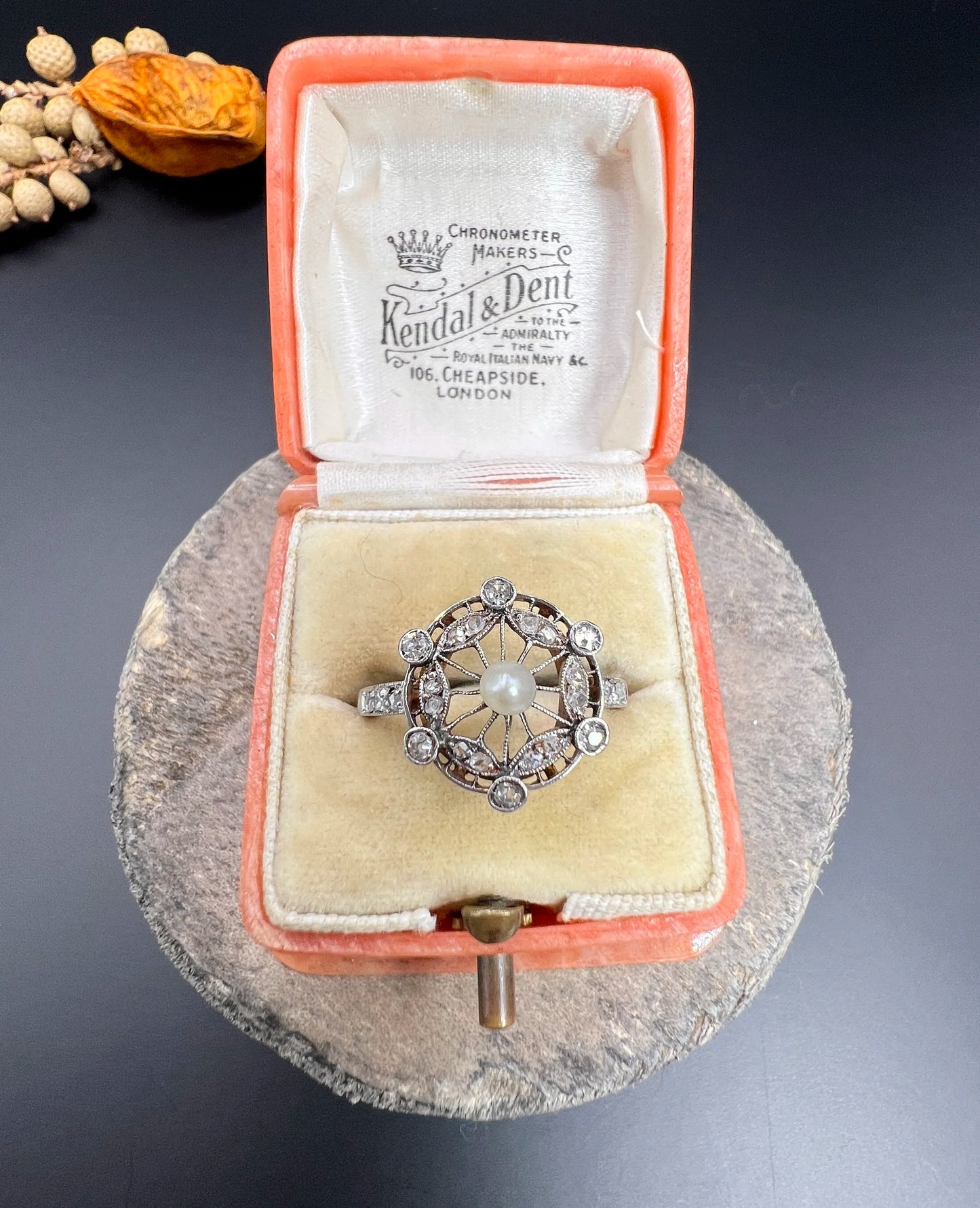 Antique 18 Carat Rose Gold And Platinum, Edwardian Diamond And Pearl Fancy Cluster Ring