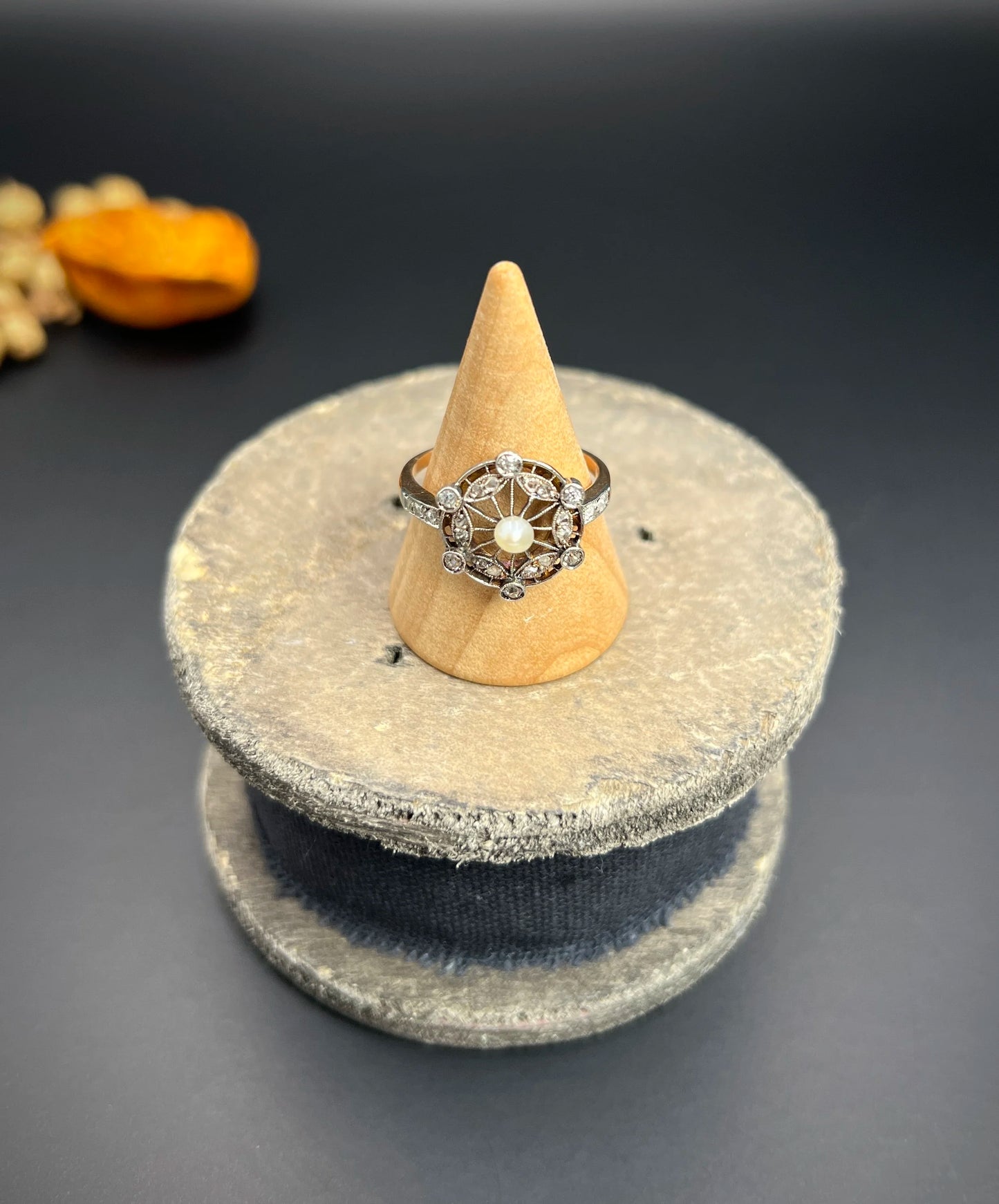 Antique 18 Carat Rose Gold And Platinum, Edwardian Diamond And Pearl Fancy Cluster Ring