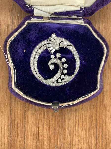 Antique Art Deco Diamond Circular Platinum Brooch, by Caldwell 
