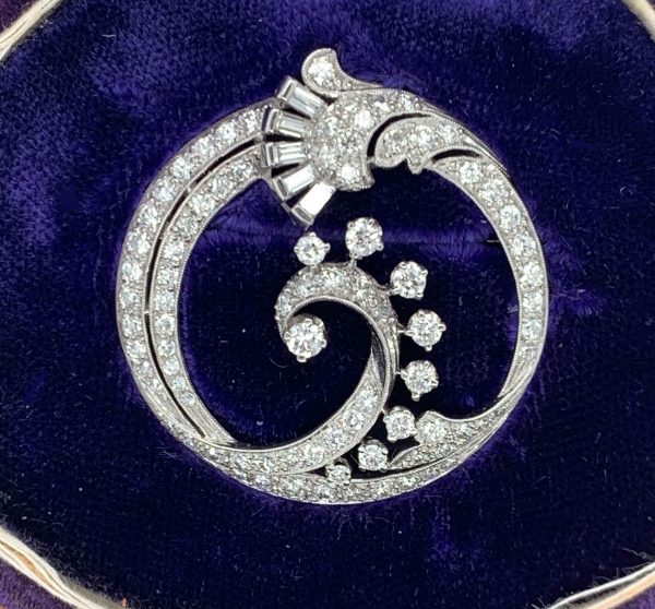 Antique Art Deco Diamond Circular Platinum Brooch, by Caldwell 