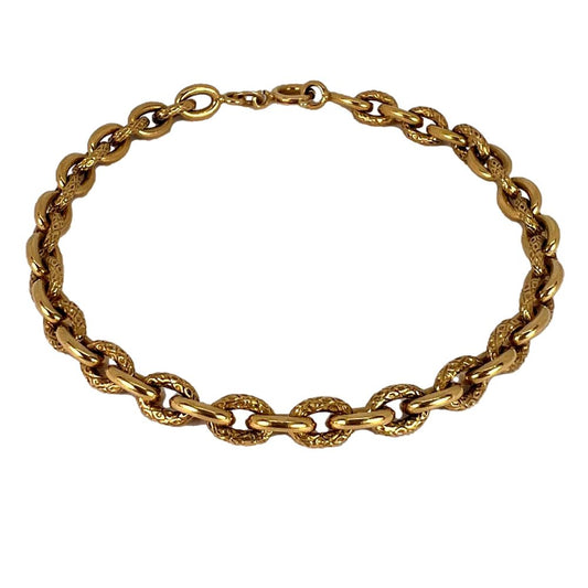 French 18ct Yellow Gold Textured Cable Link Bracelet