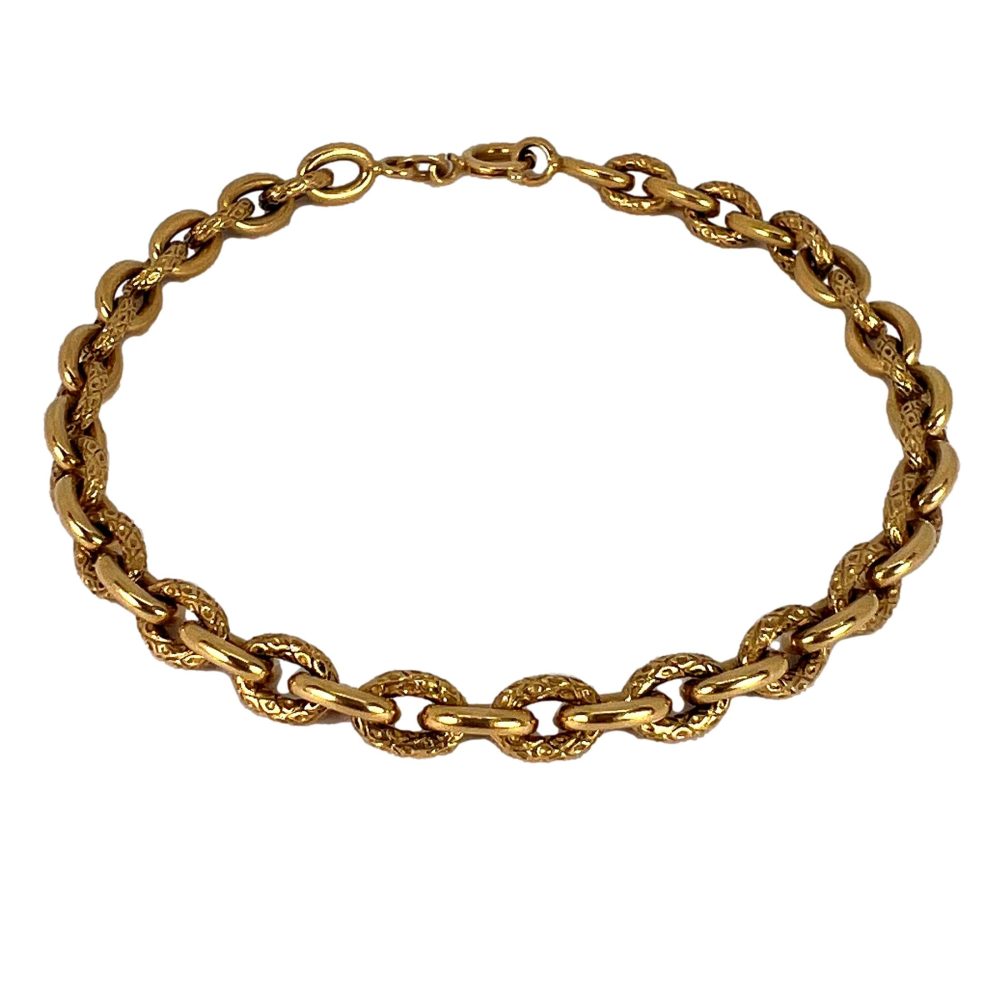 French 18ct Yellow Gold Textured Cable Link Bracelet