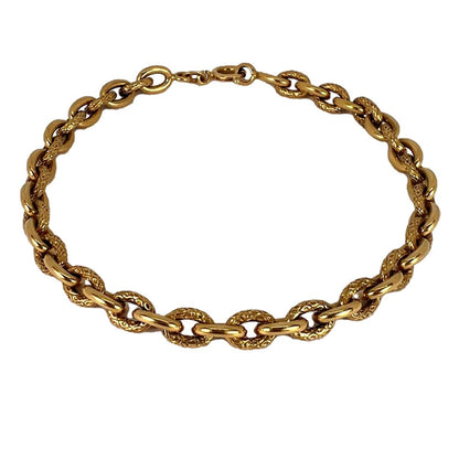 French 18ct Yellow Gold Textured Cable Link Bracelet