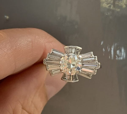 Art Deco Baguette Cut and Old Cut Diamond Dress Ring