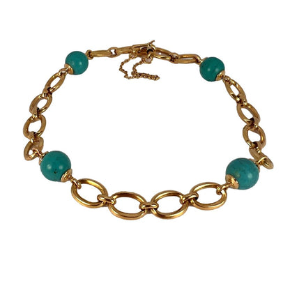 Turquoise Bead and 18ct Yellow Gold Link Chain Bracelet