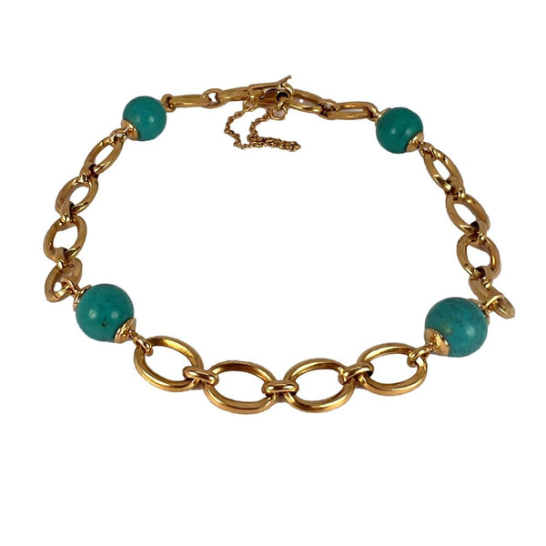 Turquoise Bead and 18ct Yellow Gold Link Chain Bracelet