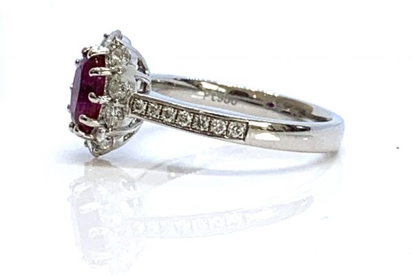 Ruby and Diamond Cluster Engagement Ring, 1 carat, No heat