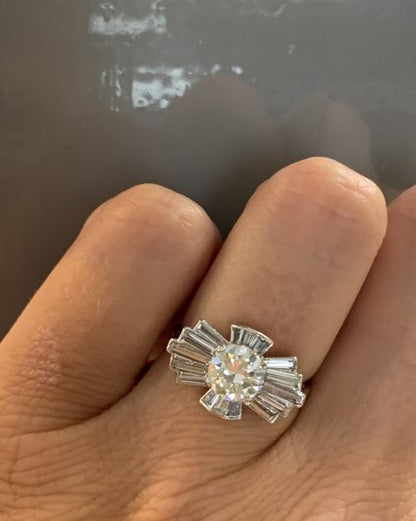 Art Deco Baguette Cut and Old Cut Diamond Dress Ring