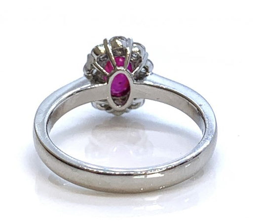 Ruby and Diamond Cluster Engagement Ring, 1 carat, No heat
