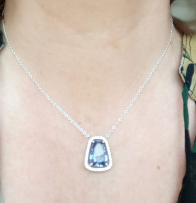 Natural Ceylon Sapphire and Diamond Cluster Pendant Necklace