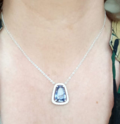 Natural Ceylon Sapphire and Diamond Cluster Pendant Necklace