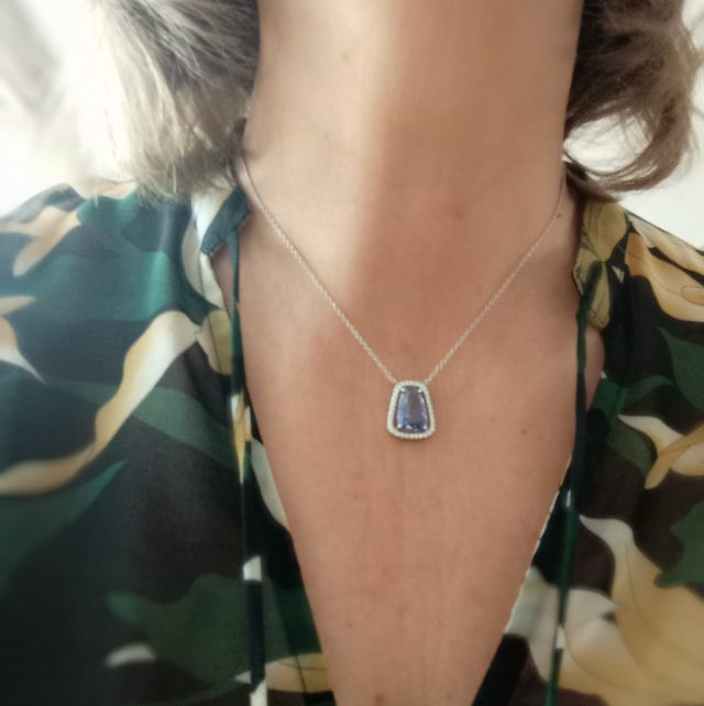 Natural Ceylon Sapphire and Diamond Cluster Pendant Necklace