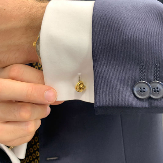 18 Carat Yellow Gold Solid Bar Knot Cufflinks