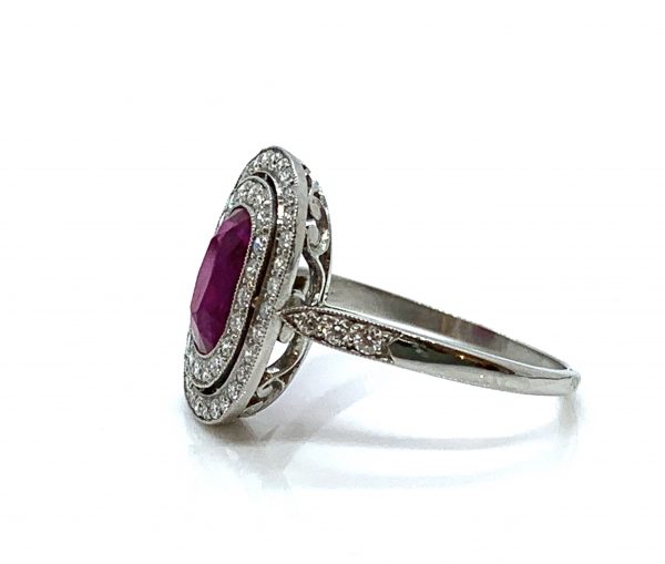 Antique Edwardian Burma Ruby and Diamond Cluster Ring