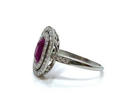 Antique Edwardian Burma Ruby and Diamond Cluster Ring