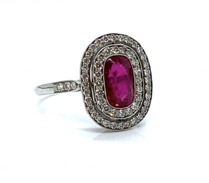 Antique Edwardian Burma Ruby and Diamond Cluster Ring