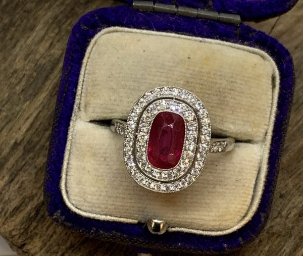 Antique Edwardian Burma Ruby and Diamond Cluster Ring