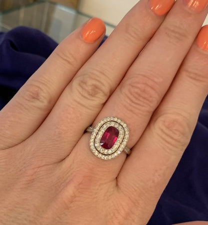 Antique Edwardian Burma Ruby and Diamond Cluster Ring