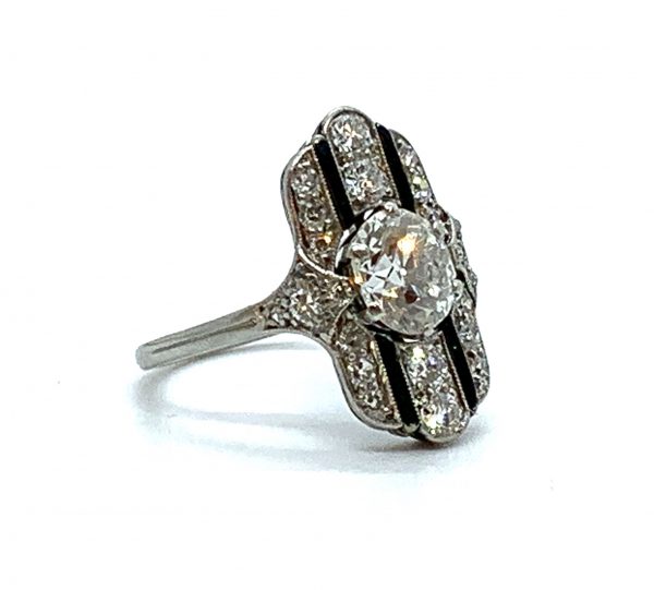 Art Deco diamond onyx ring plaque