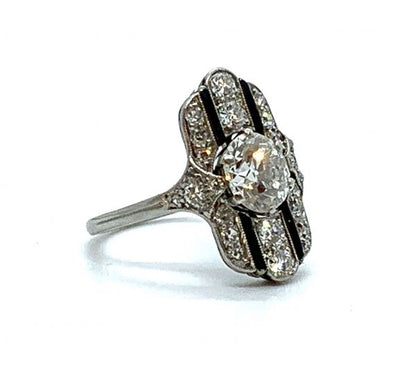 Art Deco diamond onyx ring plaque