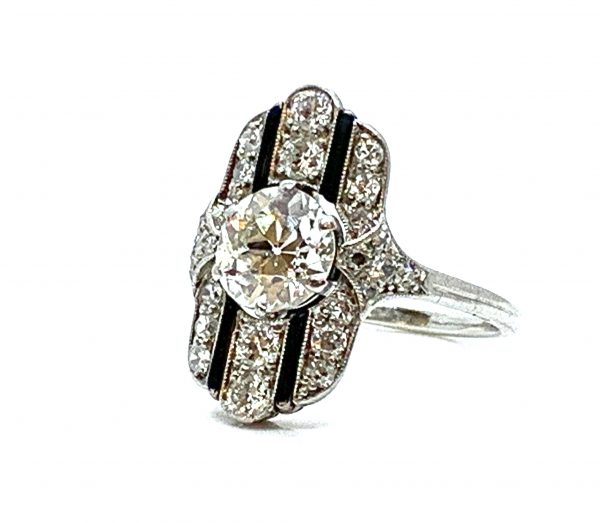 Art Deco diamond onyx ring plaque