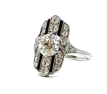 Art Deco diamond onyx ring plaque