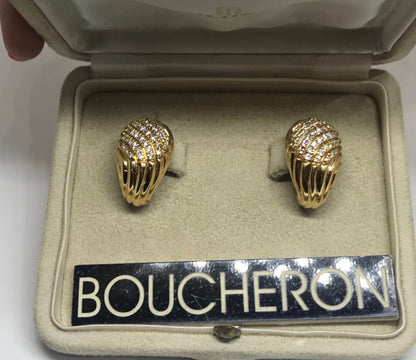Vintage Boucheron gold and diamond clip on earrings.