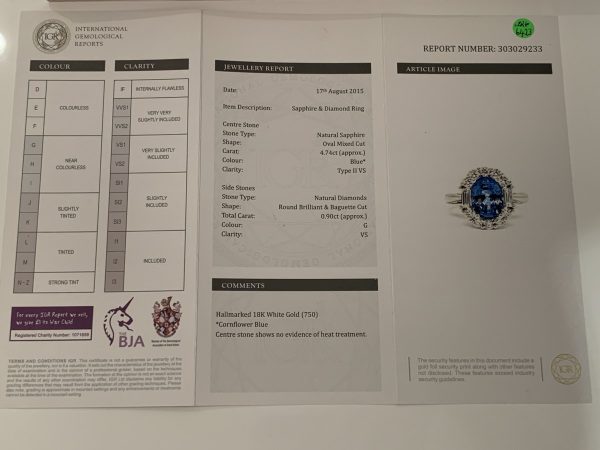 Sapphire and Diamond Engagement Ring in 18ct White Gold, 4.74ct