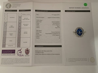 Sapphire and Diamond Engagement Ring in 18ct White Gold, 4.74ct