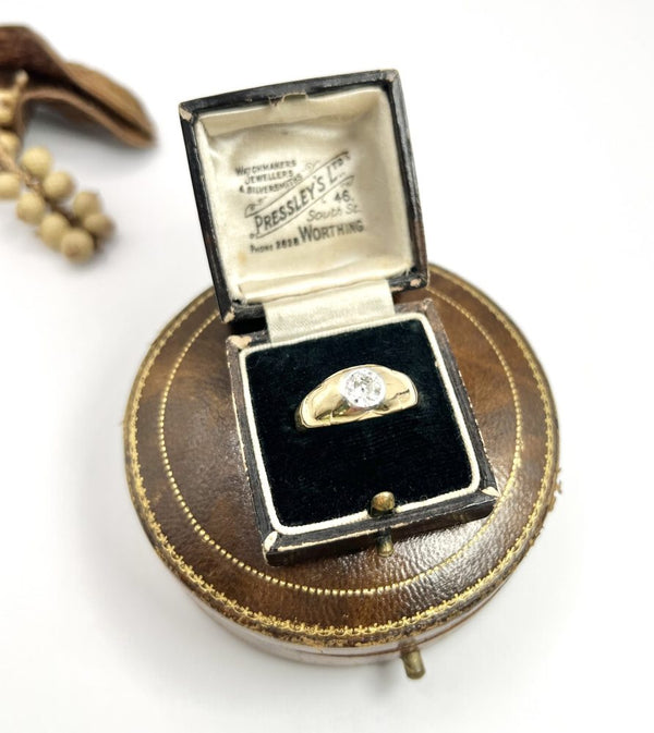Antique Dome Shaped Gypsy Band Ring In 18 Carat Yellow Gold With Single Diamond